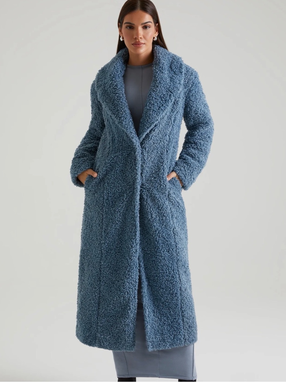 Oh Polly Long Blue Teddy Coat Alaska Long Shearling Coat